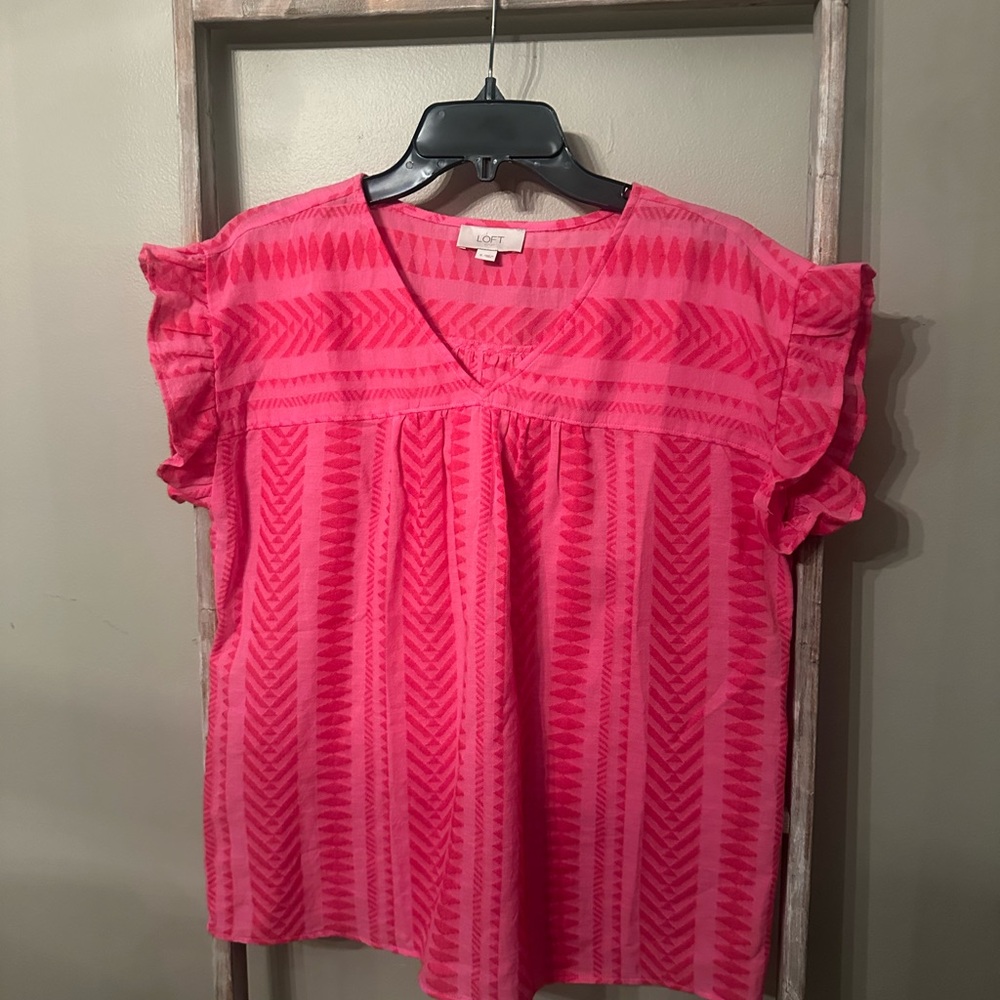 LOFT Pink Flutter Sleeve Ruffled Blouse